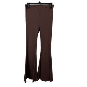 Aerie Kick-It Ribbed Mid Rise Super Flared Pants Brown Womens Size S Pull On